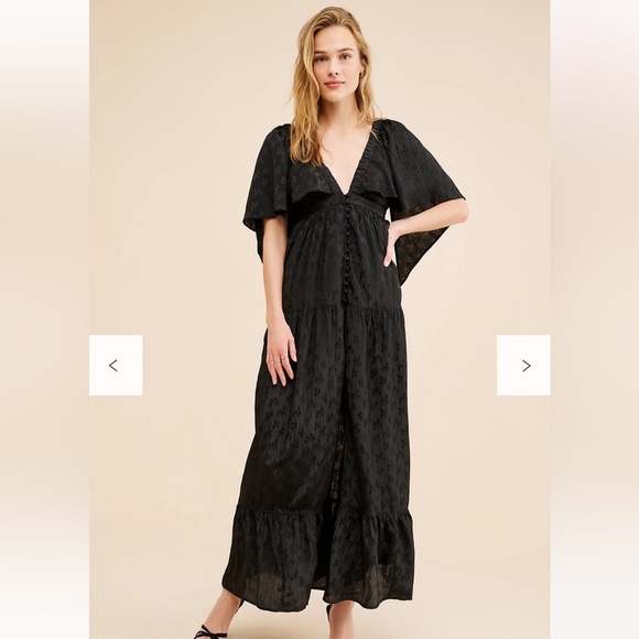 Free People Dresses & Skirts - Free People Cha Cha Maxi Dress Black Boho Flutter Sleeve Open Back Sz S